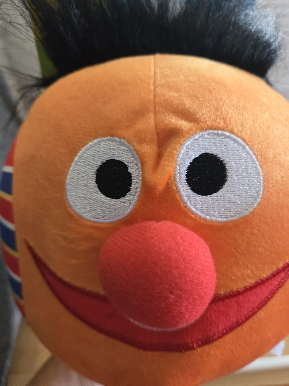 Pet Toy-Sesame Street Ernie Plush - Orange with Red Nose and Multicolor Stripes